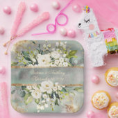 Grüne Hochzeit von weißem Gold, botanisch-blumenge Pappteller (Party)