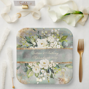 Grüne Hochzeit von weißem Gold, botanisch-blumenge Pappteller