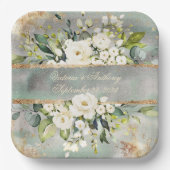 Grüne Hochzeit von weißem Gold, botanisch-blumenge Pappteller (Vorderseite)