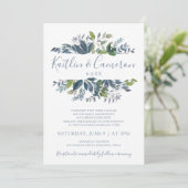 Grüne Hochzeiten - Dusty Blue & Green Einladung (Stehend Vorderseite)