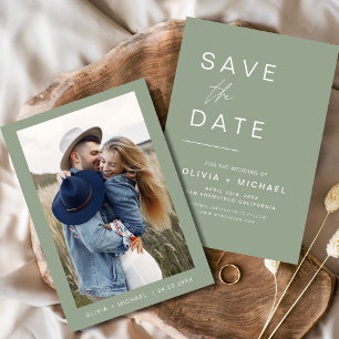 Grüne Hochzeits-Save-the-Date-Foto Minimalist Save The Date