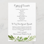 Grüne Hochzeitsempfangsprogramme, rustikale Vegeta Programm (Rückseite)