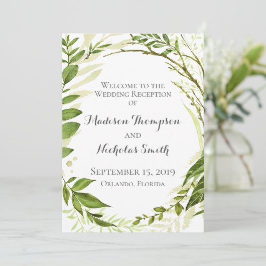 Grüne Hochzeitsempfangsprogramme, rustikale Vegeta Programm (Stehend Vorderseite)