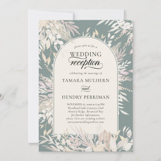 Grüne Hochzeitsempfehlung des Botanischen Gerahmt  Einladung (Vorderseite)