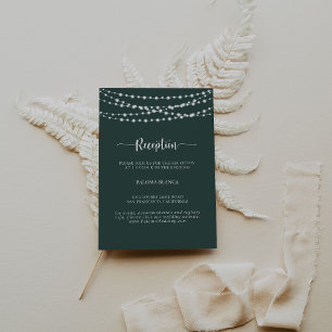 Grüne Hochzeitsempfehlung mit String Lights Begleitkarte