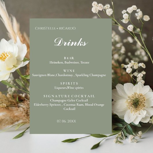 Grüne Hochzeitskarte, Bar trinken Hochzeit Sockelschild