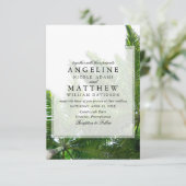 Grüne Hochzeitskarte des tropischen Palmenbaums Einladung (Stehend Vorderseite)