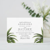 Grüne Hochzeitskarte des tropischen Palmenbaums Einladung (Stehend Vorderseite)
