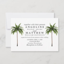 Grüne Hochzeitskarte des tropischen Palmenbaums Einladung
