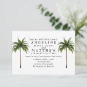 Grüne Hochzeitskarte des tropischen Palmenbaums Einladung (Stehend Vorderseite)