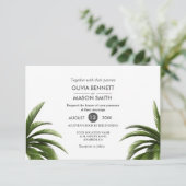 Grüne Hochzeitskarte des tropischen Palmenbaums Einladung (Stehend Vorderseite)