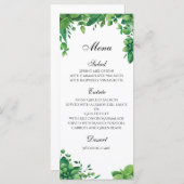 Grüne Hochzeitskarte draußen. Speisekarte Menükarte (Vorne/Hinten)