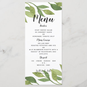 Grüne Hochzeitsmenü Land TEMPLATE Menükarte
