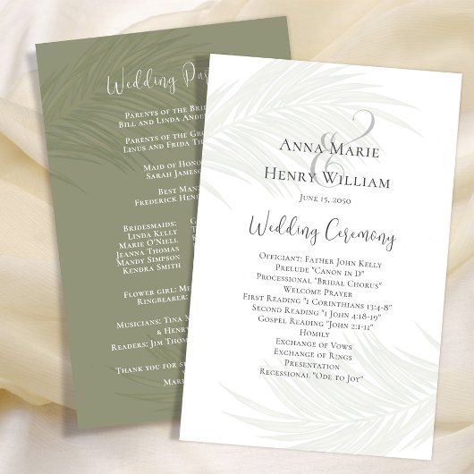 Grüne Hochzeitsprogramm Elegante Palm Blätter