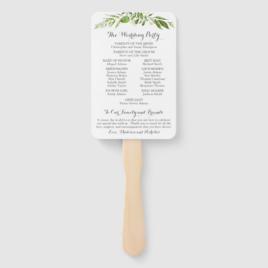 Grüne Hochzeitsprogramme Fans, rustikale Vegetatio Fächer (Rückseite)