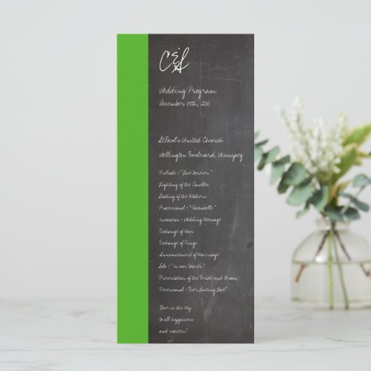 Grüne Hochzeitsprogramme im Chalkboard Programm (Stehend Vorderseite)