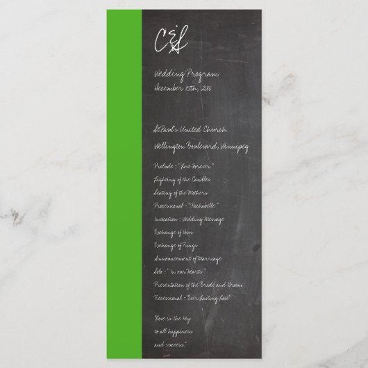 Grüne Hochzeitsprogramme im Chalkboard Programm (Vorderseite)