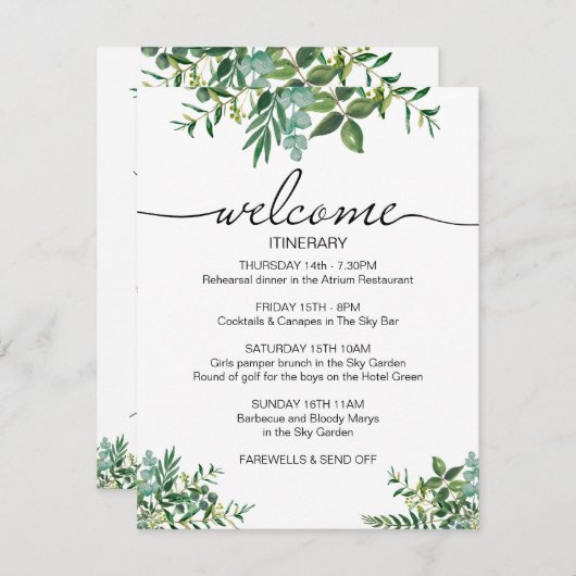 Grüne Hochzeitsreise am Wochenende Begrüßung Begleitkarte (Vorne/Hinten)