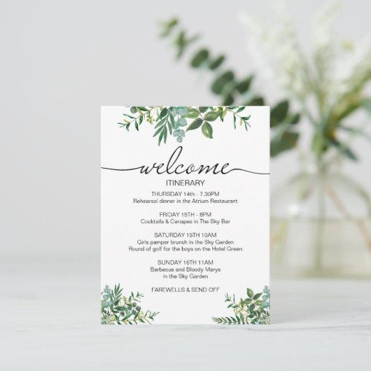 Grüne Hochzeitsreise am Wochenende Begrüßung Begleitkarte (Stehend Vorderseite)