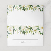Grüne Hochzeitsskala mit weißer Blume - Platzkarte (Außenseite Aufgefaltet)