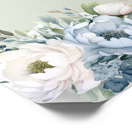 Grüne Hochzeitstabelle in dunkelblauer Farbe Poster (Ecke)