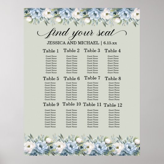 Grüne Hochzeitstabelle in dunkelblauer Farbe Poster (Vorne)