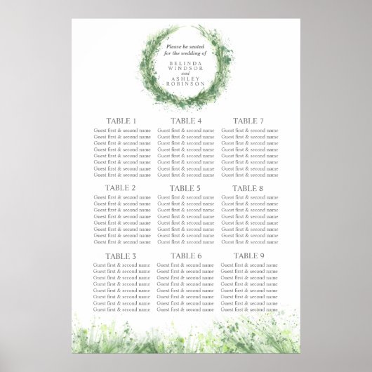 Grüne Hochzeitstisch Plan Grün Poster (Vorne)