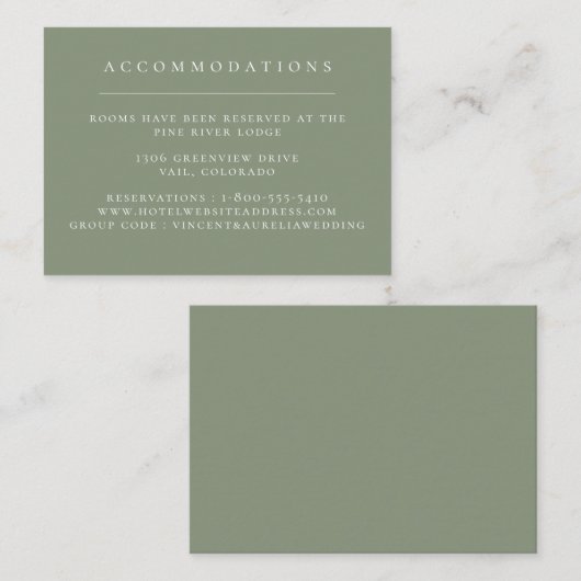 Grüne Hochzeitsunterkünfte mit fester Farbskala Begleitkarte (Vorne/Hinten)
