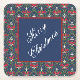 Grüne Holly-Blätter, Rote Berries, Vintager Roter Rechteckiger Pappuntersetzer