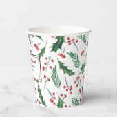 Grüne Holly Red Berry Muster Weihnachtszeitung Cup Pappbecher (Rückseite)