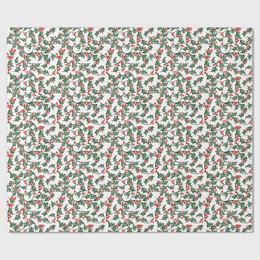 Grüne Holy mit rotem Berries Rustikales Wrapping P Geschenkpapier (Flach)