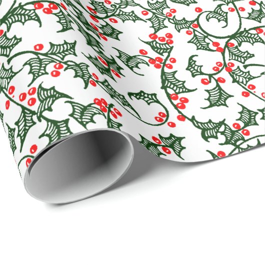 Grüne Holy mit rotem Berries Rustikales Wrapping P Geschenkpapier (Rolleneckpunkt)
