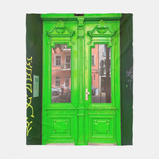 GRÜNE HOLZGLASTÜR FLEECEDECKE (Vorderseite)