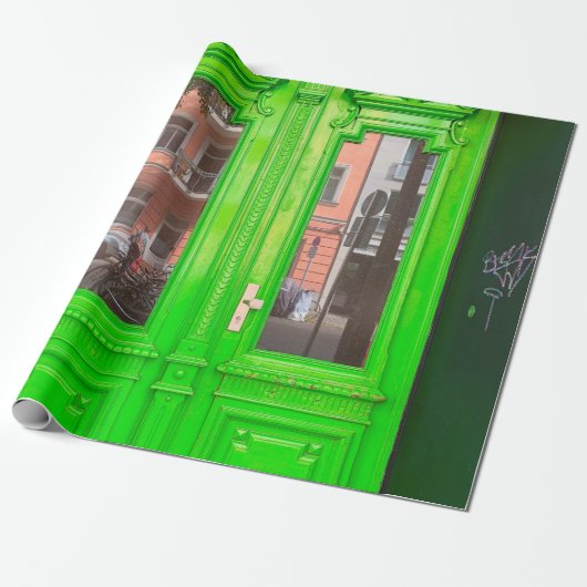 GRÜNE HOLZGLASTÜR GESCHENKPAPIER (Ungerollt)