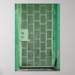 GRÜNE HOLZTÜR MIT GRÜNEM STAHL-TÜR POSTER