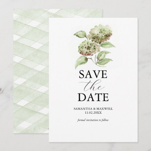 Grüne Hortensien Hochzeit Save The Dates Date (Vorne/Hinten)