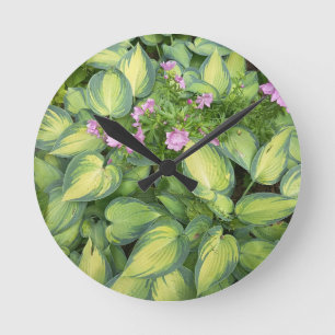 Grüne Hosta-Blätter Botanische Florale Runde Wandu Wanduhr
