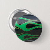 grüne hotrod Flammen auf Schwarzem Button (Vorne & Hinten)