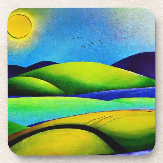 Grüne Hügel Landschaft Getränkeuntersetzer (Vorderseite)