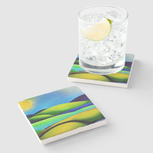 Grüne Hügel Landschaft Steinuntersetzer (Seitenansicht)