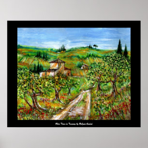 Grüne Hügel und Olivenbäume Landschaft Toskana Poster