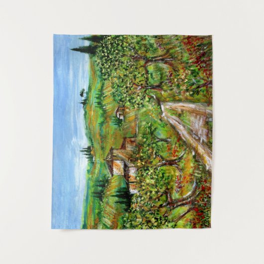 Grüne Hügel und Olivenbäume Landschaft Toskana Wandteppich (Vorderseite)