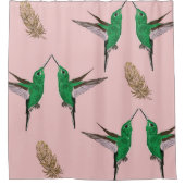 Grüne Hummingbird-Birkenfeder Duschvorhang (Vorderseite)