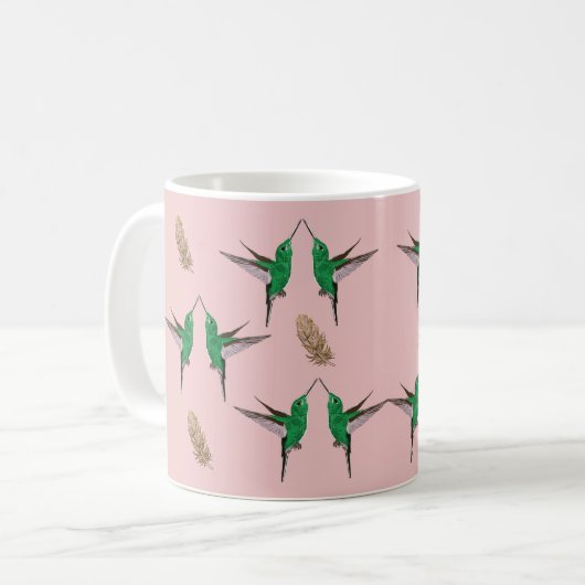 Grüne Hummingbird-Birkenfeder Kaffeetasse (Vorderseite Links)