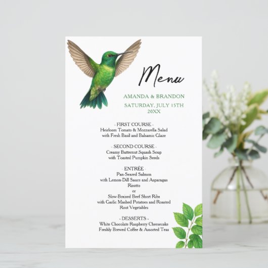 Grüne Hummingbird Leafy Botanische Hochzeit an der (Stehend Vorderseite)