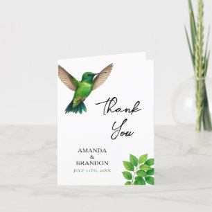 Grüne Hummingbird Leafy Botanische Hochzeit an der Dankeskarte