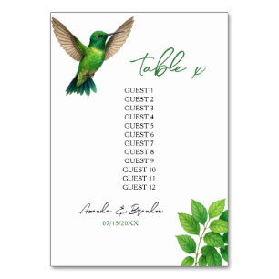 Grüne Hummingbird Leafy Botanische Hochzeit an der Tischnummer