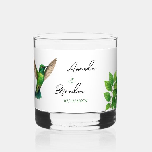 Grüne Hummingbird Leafy Botanische Hochzeit an der Whiskyglas (Vorderseite)