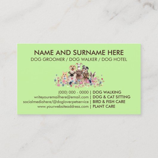 Grüne Hunde Boutique Heimtiertiere Welpen Visitenkarte (Rückseite)