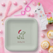 Grüne Hunde-Kontur mit Weihnachtsmannmütze Pappteller (Party)